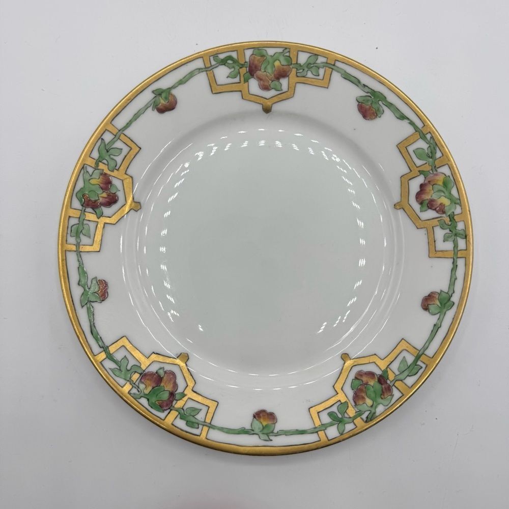 Vintage Haviland Limoges Hand Painted Porcelain Bread Plate Art Deco Fruit Gold